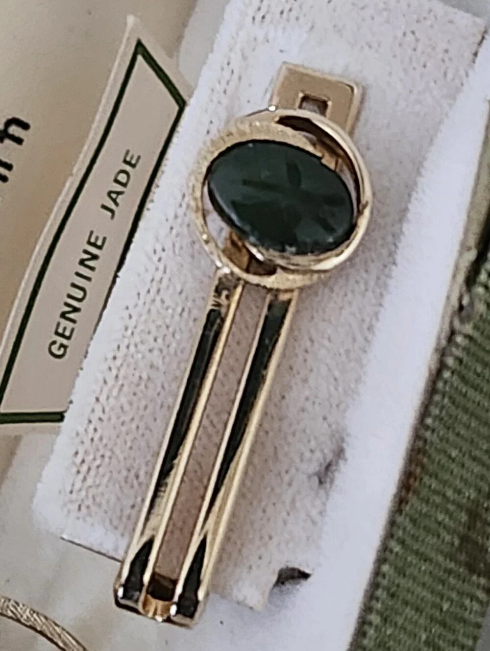 Vtg 60'S SWANK Jade Dynasty Gold-Tone Cufflinks and Tie Bar Set -Genuine Jade
